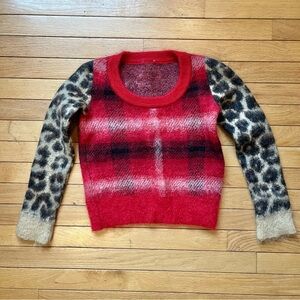 No. 21 Red Plaid and Leopard Print Wool Sweater Size XS